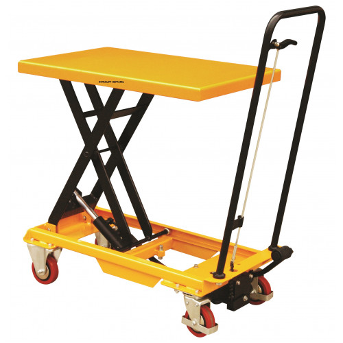 Heftafel verrijdbaar, voetbediening, 150 kg, 700 x 450 blad, hefhoogte 755