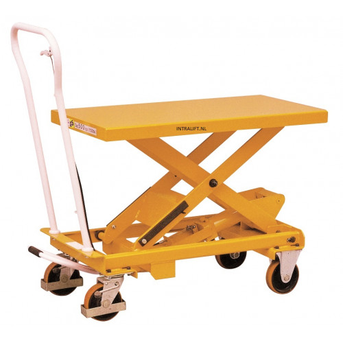 Heftafel verrijdbaar, voetbediening, 250 kg, 830 x 500 blad, hefhoogte 910