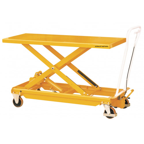 Heftafel verrijdbaar, voetbediening, 1000 kg, 1200 x 800 blad, hefhoogte 1225