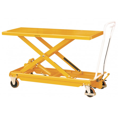 Heftafel verrijdbaar, voetbediening, 500 kg, 1200 x 800 blad, hefhoogte 1190