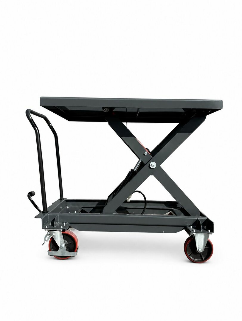 Heftafel verrijdbaar, voetbediening, 500 kg, 1200 x 800 blad, hefhoogte 1190