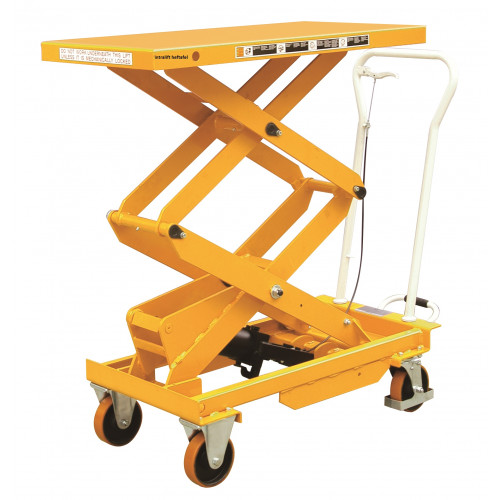 Heftafel verrijdbaar, voetbediening, 800 kg, 1010 x 520 blad, 1410 hefhoogte